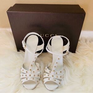 Gucci White and Gold Studded Heels